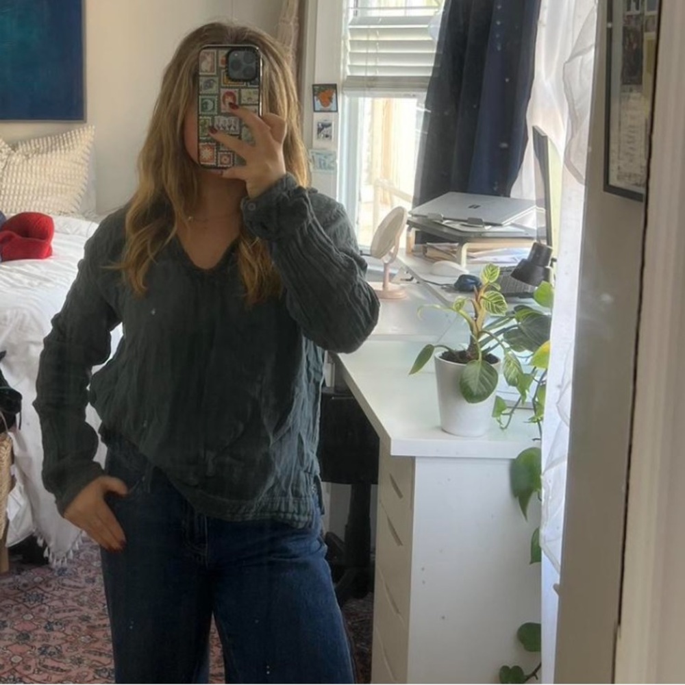 Navy Blue V-Neck Top